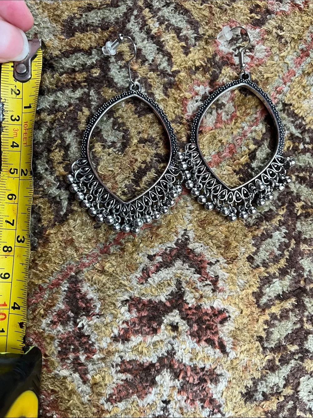Boho Tibetan ornate teardrop beaded fringe earrings